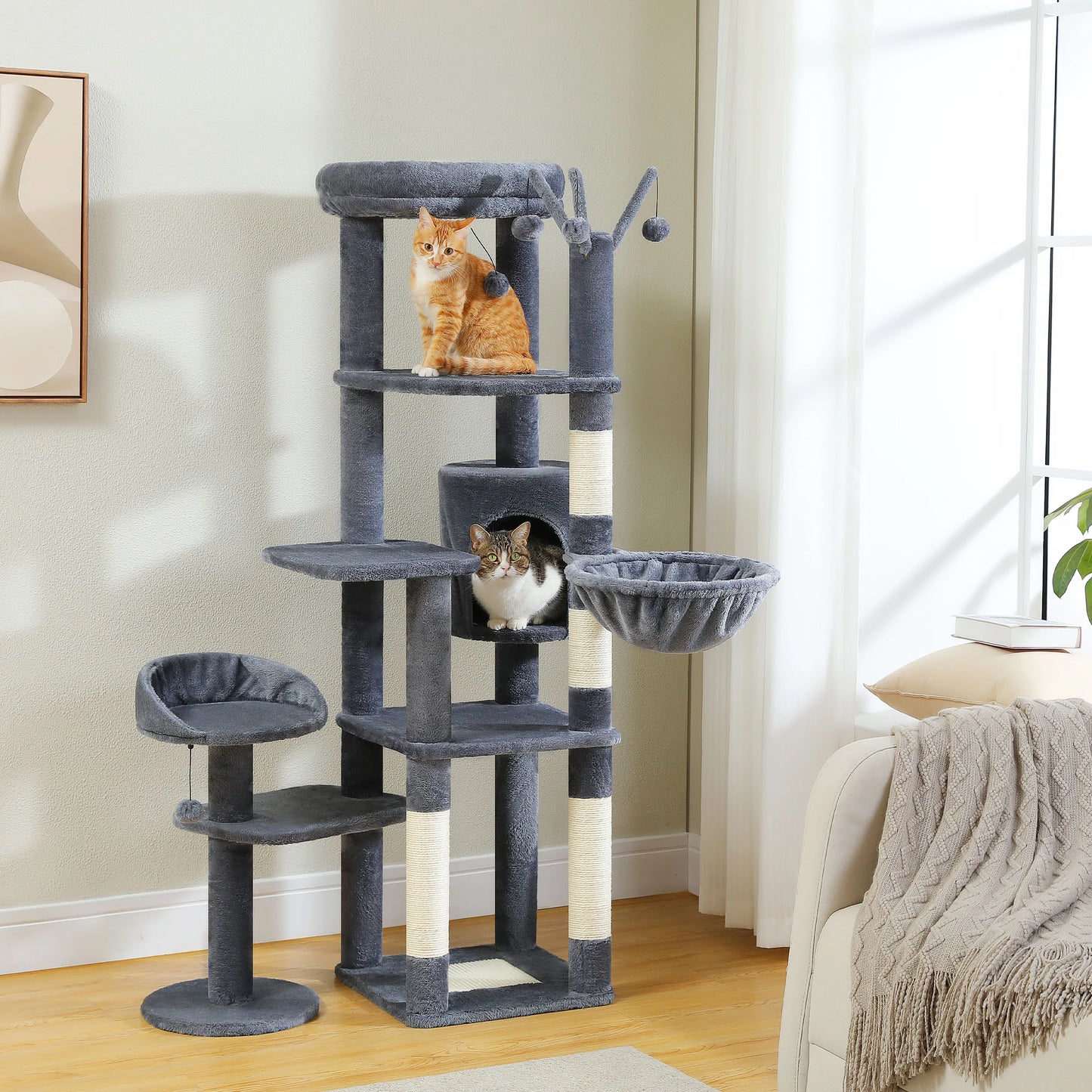 Multi-Level Cat Tree Tower with Hammock, Perches & Condo