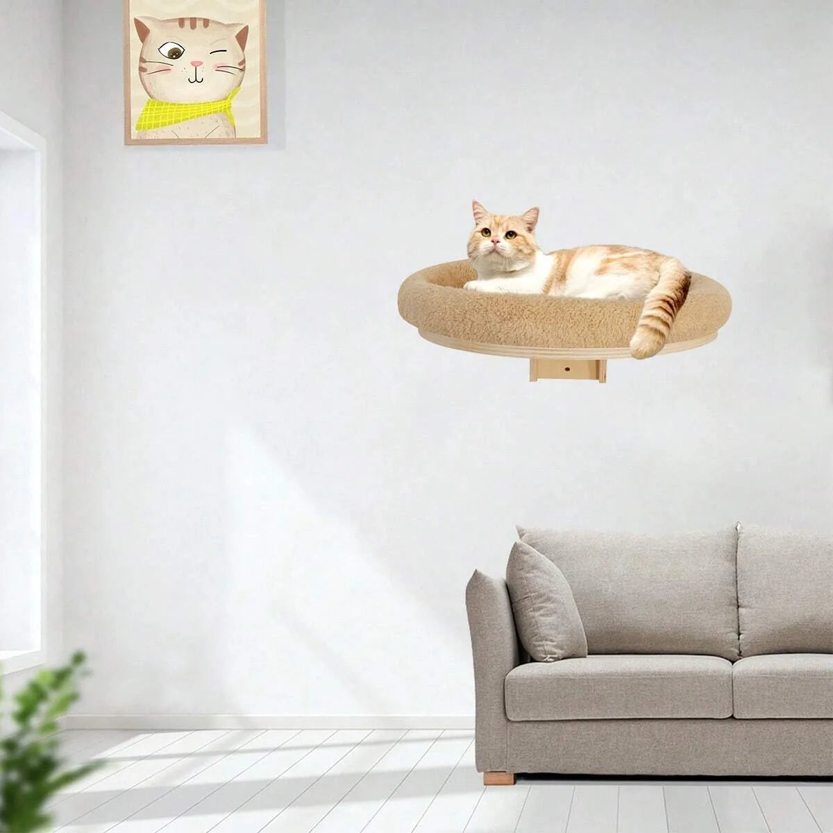 Wall-Mounted Cat Furniture with Wooden Ladder, Hammock & Scratching Post