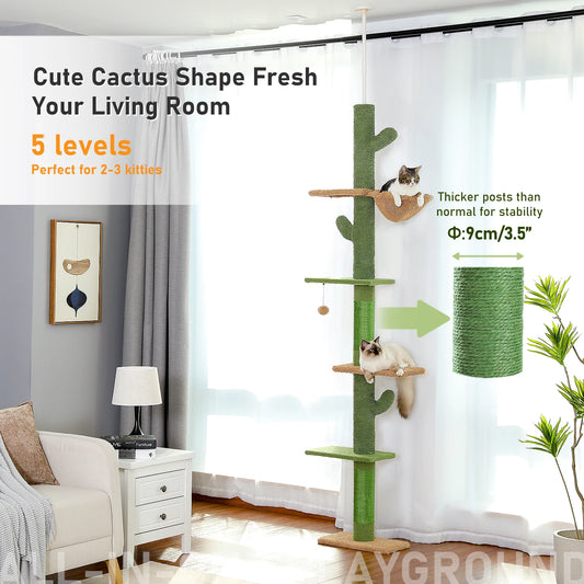 5-Tier Floor-to-Ceiling Cat Tower with Hammock & Toys