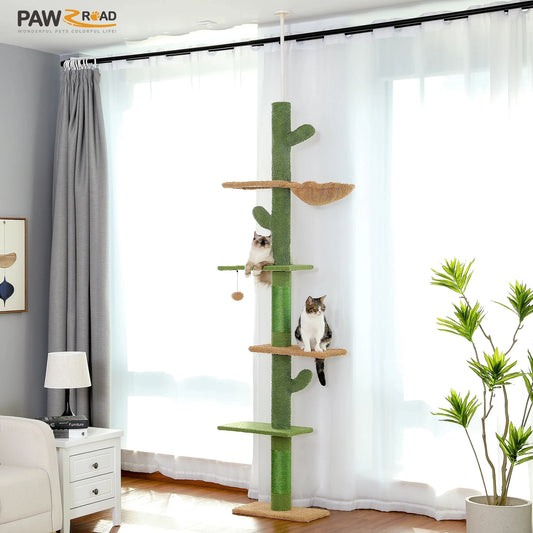 5-Tier Floor-to-Ceiling Cat Tower with Hammock & Toys