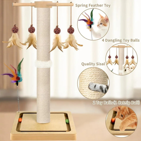 Tall 33" Cat Scratching Post with Sisal, Ball Track & Mice Toys