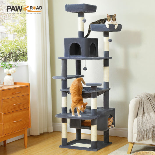 Large Cat Tree Tower with Hammock, Condos & Toys