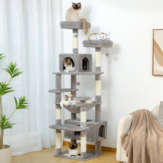 Large Cat Tree Tower with Hammock, Condos & Toys