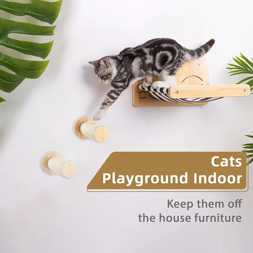 Wall-Mounted Cat Furniture with Hammock, Scratcher & Perches