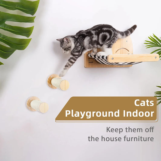 Wall-Mounted Cat Furniture with Hammock, Scratcher & Perches