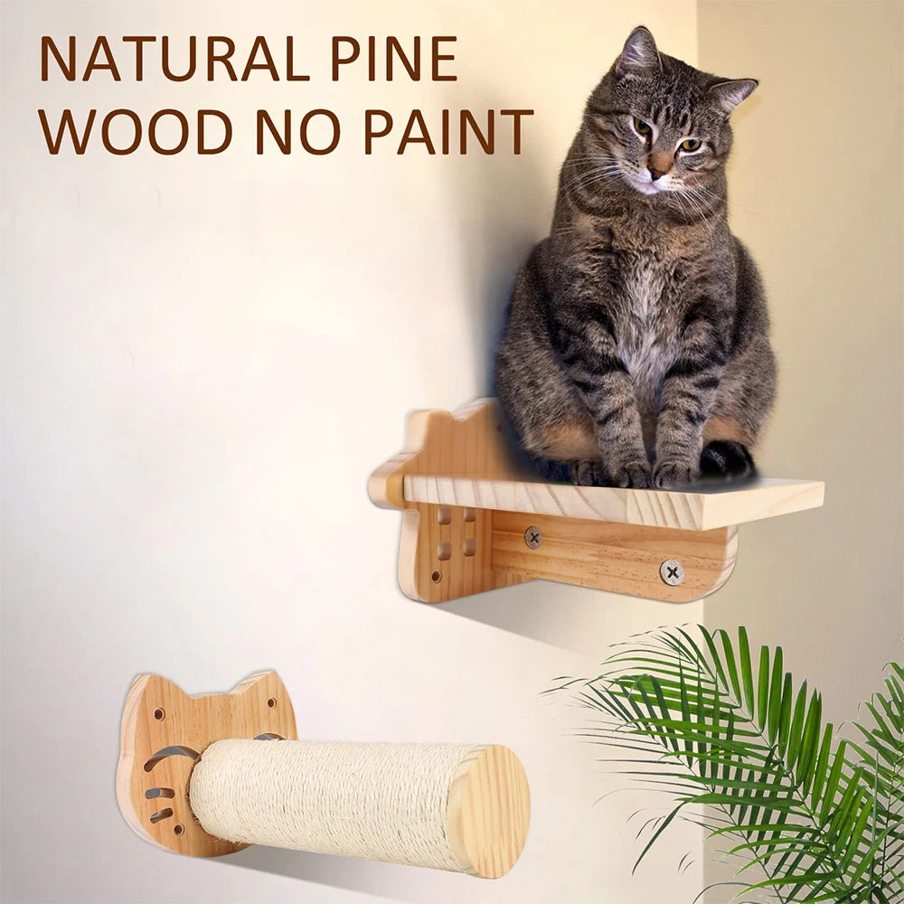 Wall-Mounted Cat Furniture with Hammock, Scratcher & Perches