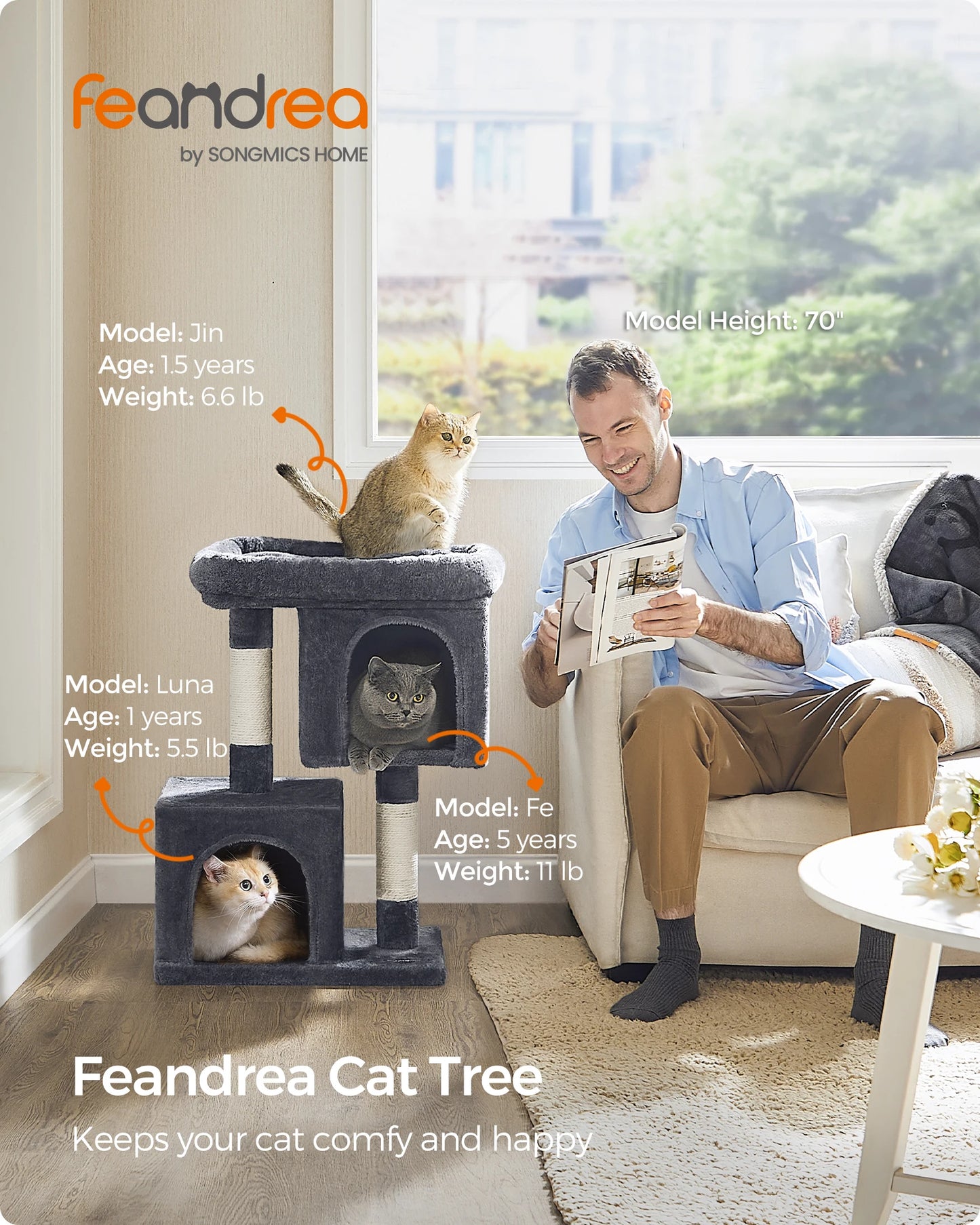 Feandrea 29" Cat Tree with Condo, Perch & Scratching Posts