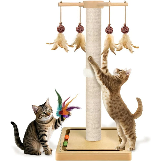 Tall 33" Cat Scratching Post with Sisal, Ball Track & Mice Toys